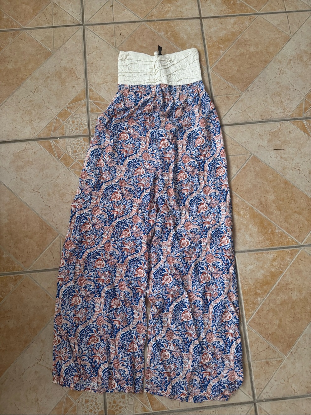 Floral Wide-Leg Jumpsuit with Smocked Ivory Waistband